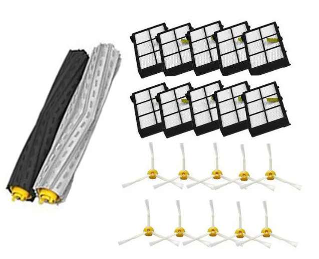 مجموعة عالية الجودة 1 فرشاة إزالة الحطام خالية من التشابك + 10 فلتر Hepa + 10 فرشاة جانبية لآي روبوت رومبا 800 900 Series 870 880 980
