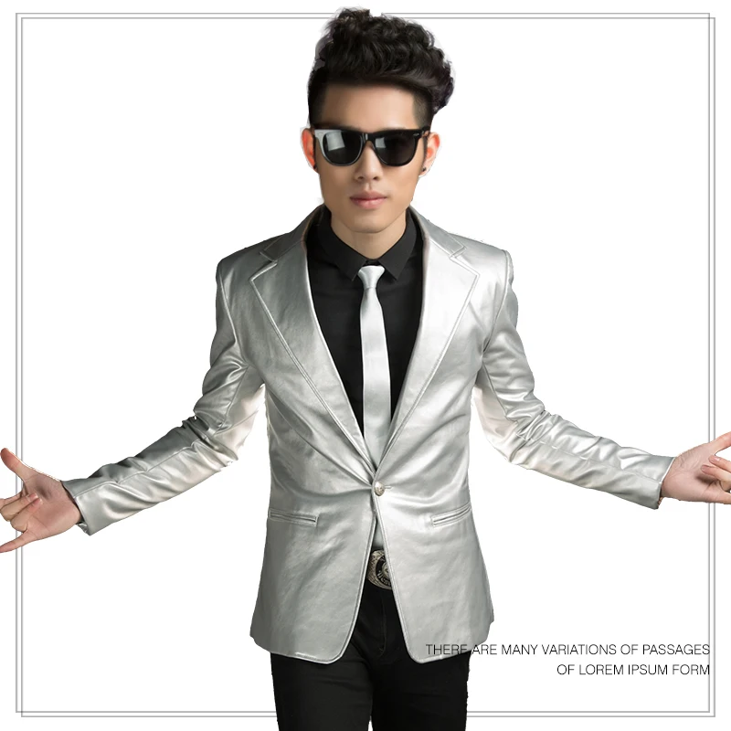 S-5xl ! 2021 New Men's Clothing Fashion Sliver And Gold Leather Suit Jacket Coat Formal Dress Stage Singer Costumes