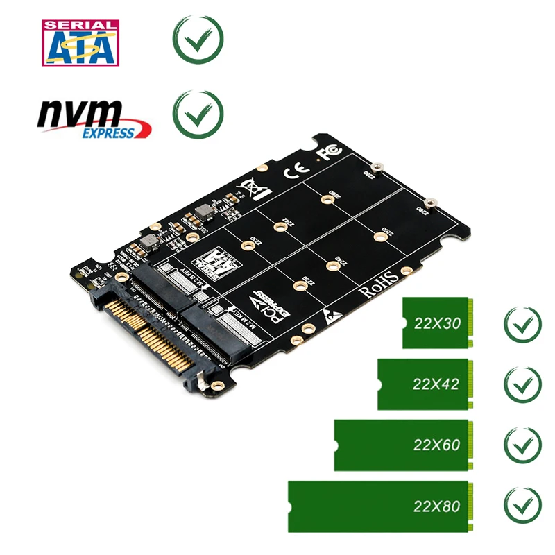 Адаптер M.2 SSD в U.2, адаптер 2в1 M.2 NVMe и SATA-Bus NGFF SSD в PCI-e U.2, адаптер для PCIe M2, конвертер для настольных компьютеров