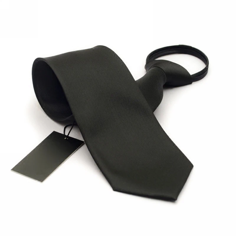 

High Quality 8cm Wide Zipper Men Lazy Ties Formal Business Fashion Style Neck Tie Salesman Solid Black Necktie Microfiber Gift