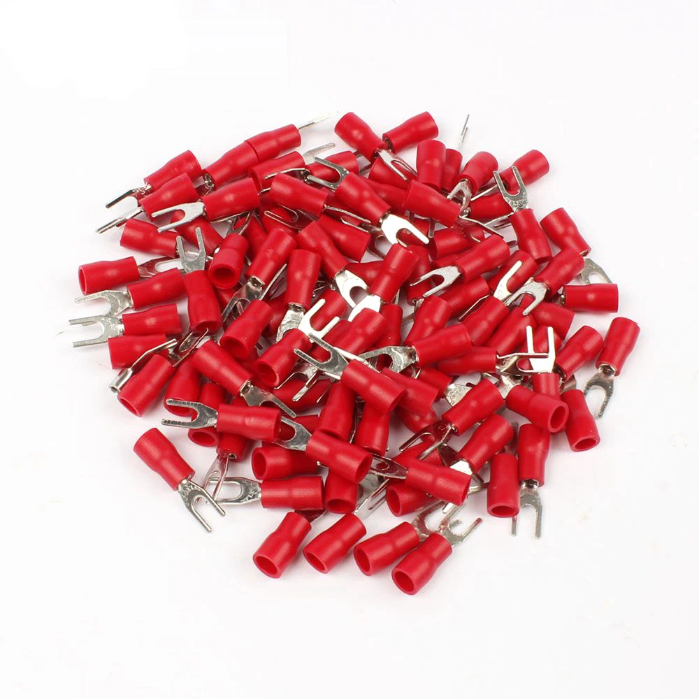 100PCS SV1.25-3 Red Furcate Terminal Cable Wire Connector Insulated Wiring Terminals electrical Lug crimp terminal