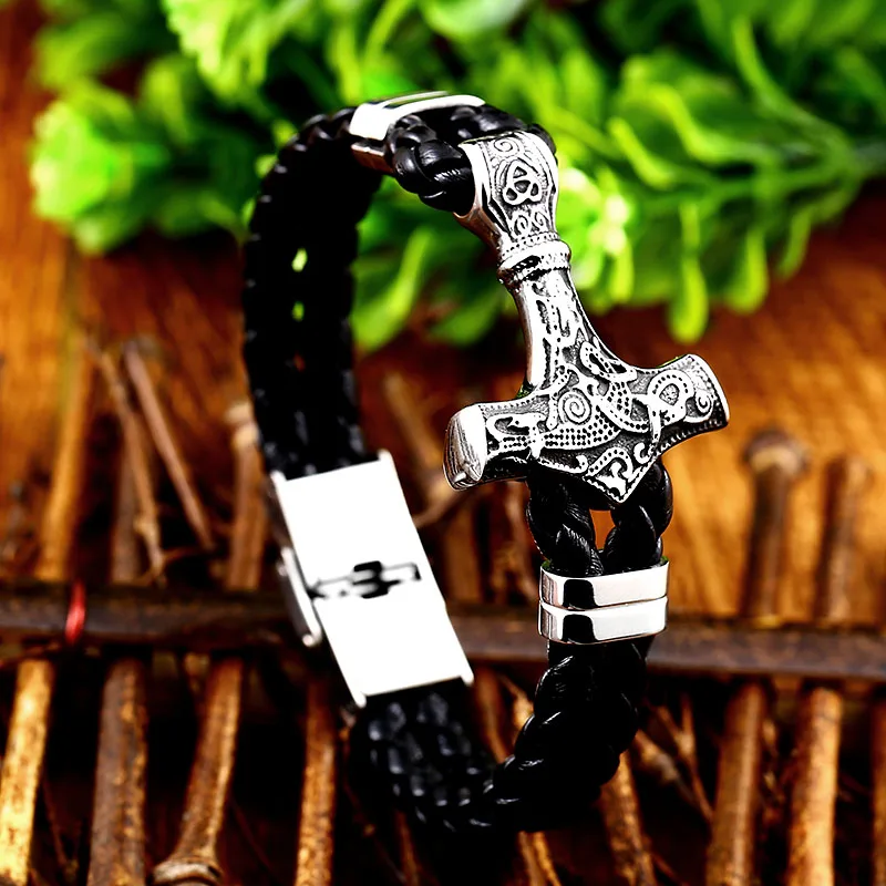 Beier 316L Stainless Steel dropshipping thor\'s hammer mjolnir bracelet viking scandinavian norse viking bracelet Men  BC-L033