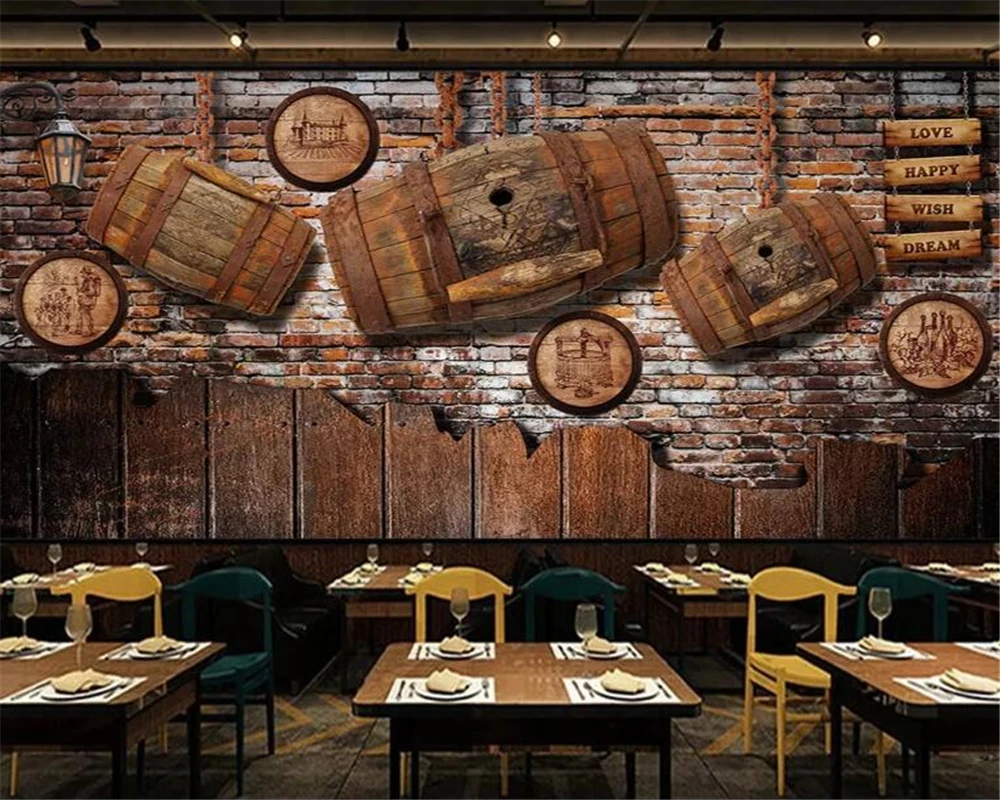 

beibehang Custom large 3d wallpaper mural retro nostalgic wine wood bar ktv cafe background wall papel de parede 3d wallpaper