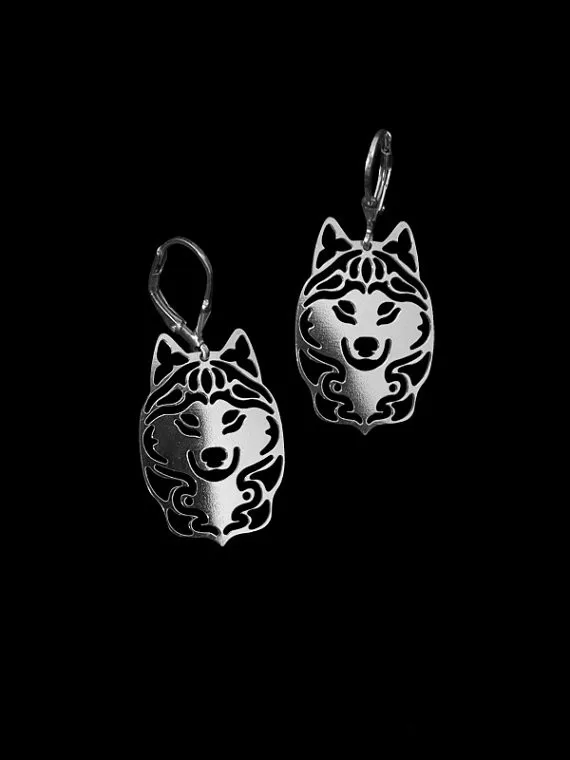 New 2016 Unique Romantic Gold Silver Color Siberian husky Drop Earrings Wholesale Animal Earrings For Women Girl Aros