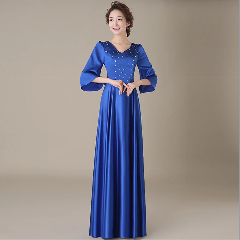 

Mother of the Bride Dresses 2019 New Fashion Elegant Long Evening Dress Half Sleeve V-neck Beading Prom Party Dresses