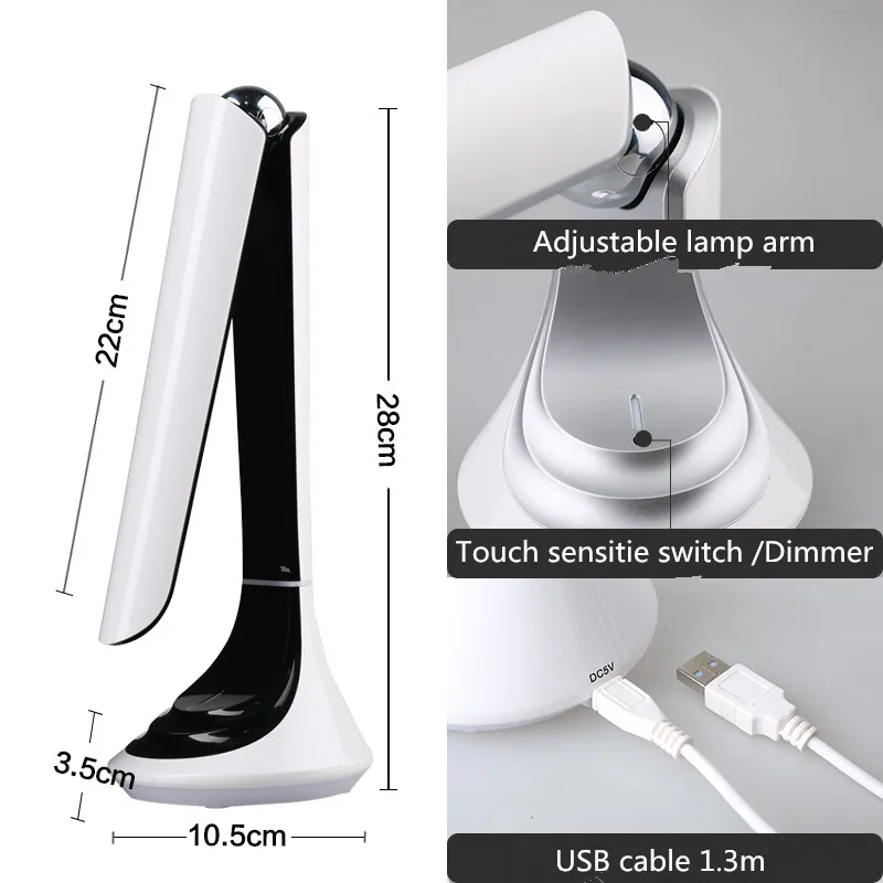 LED Table Desk Folding Lamp 4.5W 3 Levels Brightness dimmer Adjustable Eye Protection USB 1800MA Rechargeable Led Reading Lamp