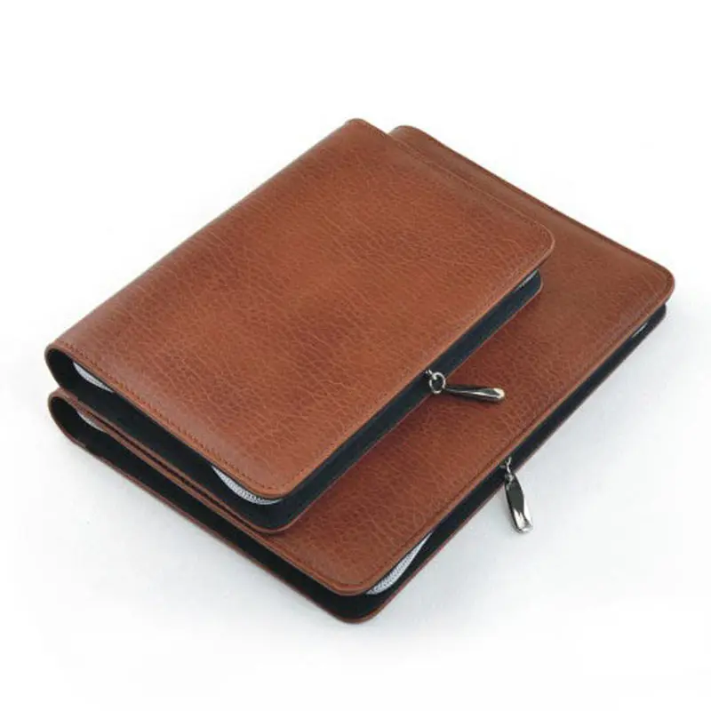 Logo Customized A5 & A6 Business Zip Bag Faux Leathe Planner Leather Notebook With Calculator Or Memo Pad For You To Choose