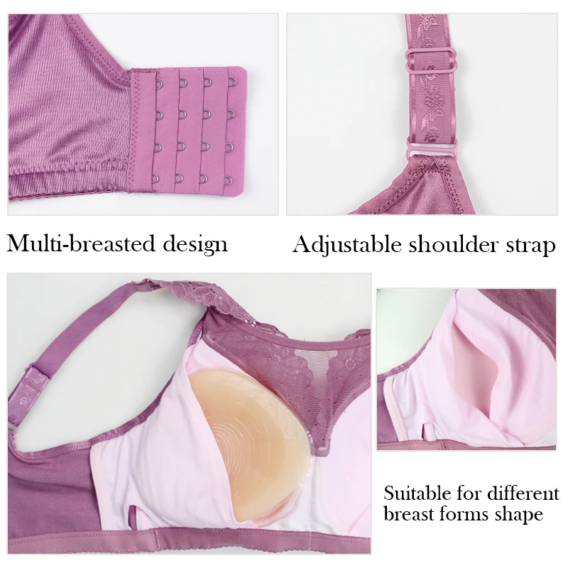 6026 Soft and Comfortable Bra for Mastectomy 75-100BC CUP with Pockets for Silicone Breasts for Breast Cancer Women