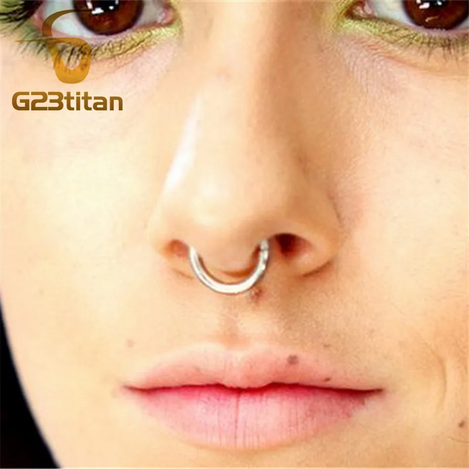 20G G23 Titanium Clicker for Nose Wing Septum Ear Piercing Jewelry 0.8mm Fine Manual Segment Tragus Earring Lobe Hoop Daith Ring