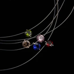 Poputton Female Transparent Fishing Line Necklace Women Rhinestone Choker Invisible Chain Pendant Necklace Collier Femme Jewelry