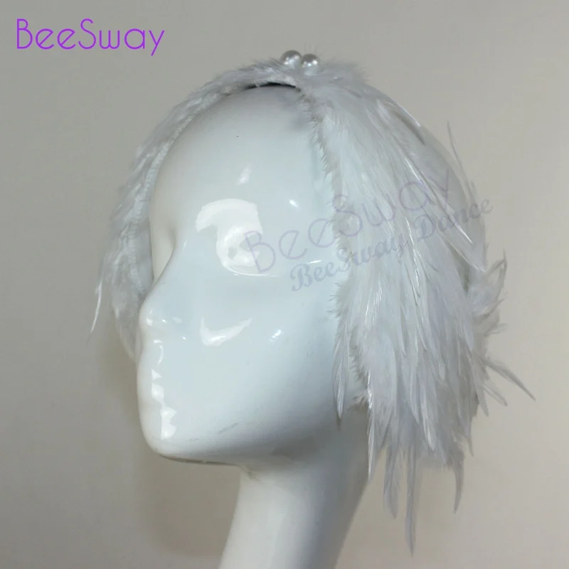 Black Swan Lake Ballet Headpiece Crown White Real Feather Headwear Headdress Hand Made Nutcracker Hair Headband Ballet diadem