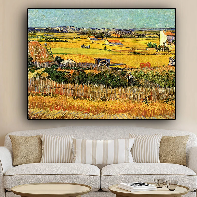Harvest at La Crau by Van Gogh Landscape Oil Painting Reproductions on Canvas Posters and Prints Wall Picture for Living Room - Image 2