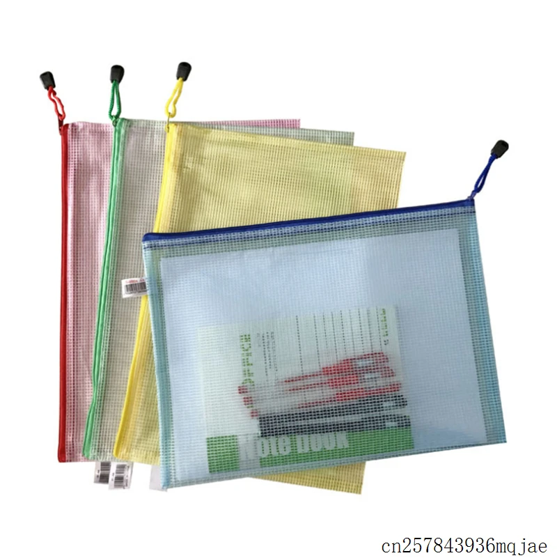 200pcs Gridding Zipper Bag Waterproof Document Pen Pocket Folder Storage Bags A3 A4 A5 A6 Size