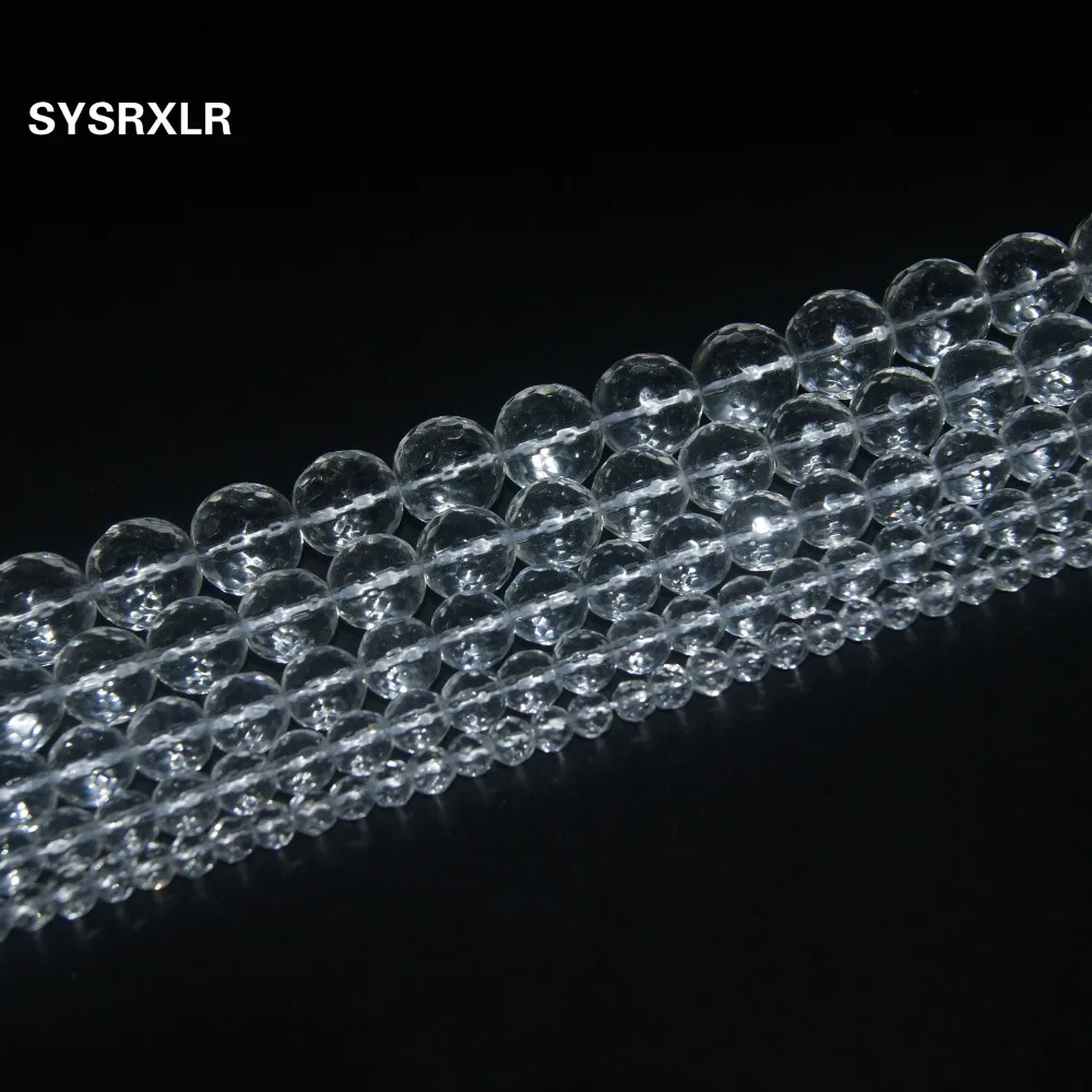 Natural Stone Faceted Synthesis Smooth Clear Quartz Crystals Beads For Jewelry Making DIY Bracelet 4/6/8/10/12/14/16/18/20 MM