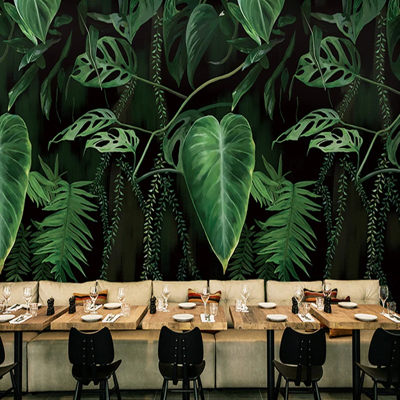 Retro Tropical Rain Forest Palm Banana Leaves Mural Wallpaper Living Room Restaurant Creative Backdrop Wall Covering Home Decor