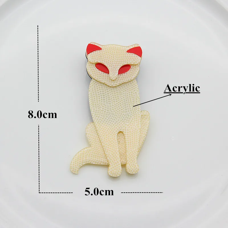 FishSheep New Cute Acrylic Cat Brooches for Women Acetate Fiber Animal White Fox Brooches Ladies Lapel Pin Broches Gifts