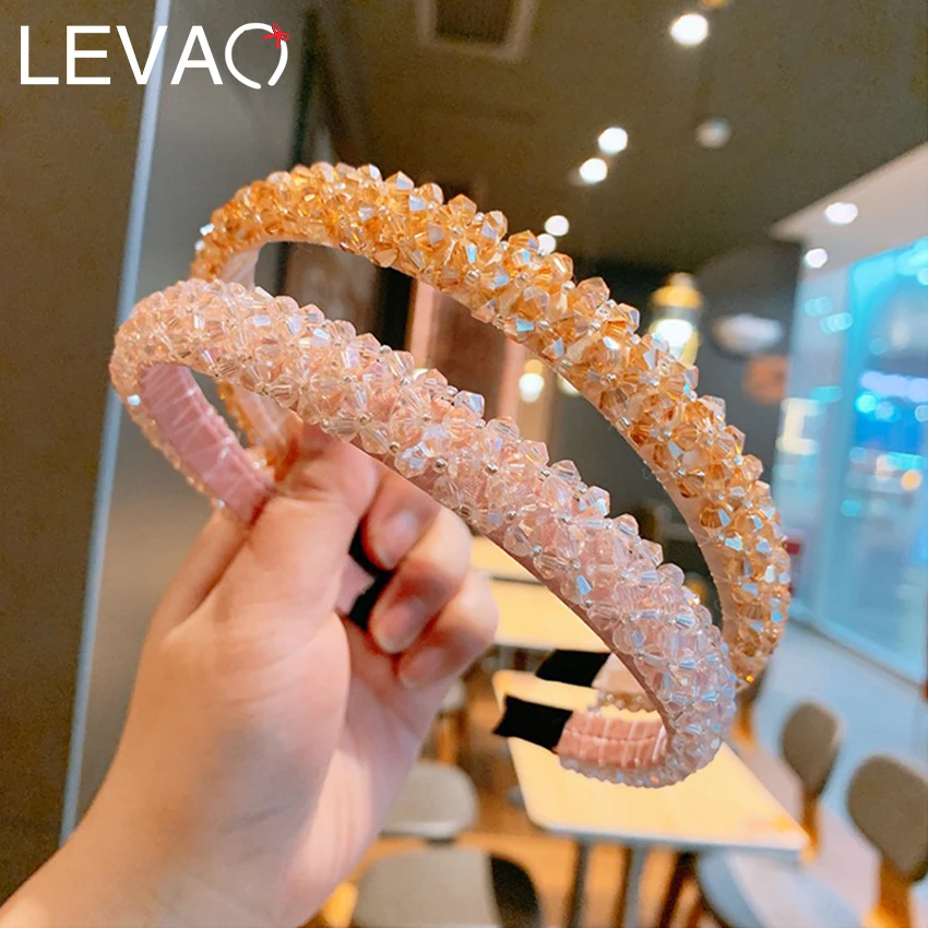 Levao Women Baroque Style Multicolor Rhinestone Hairband Wide Crystal Headbands Women wedding Hair Hoop Womens Hair Accessories