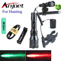 Anjoet LED Flashlight Hunting Light torch Green Red Spotlight CREE XM-L2 1-Mode With Gun Clip Remote Pressure Switch 18650