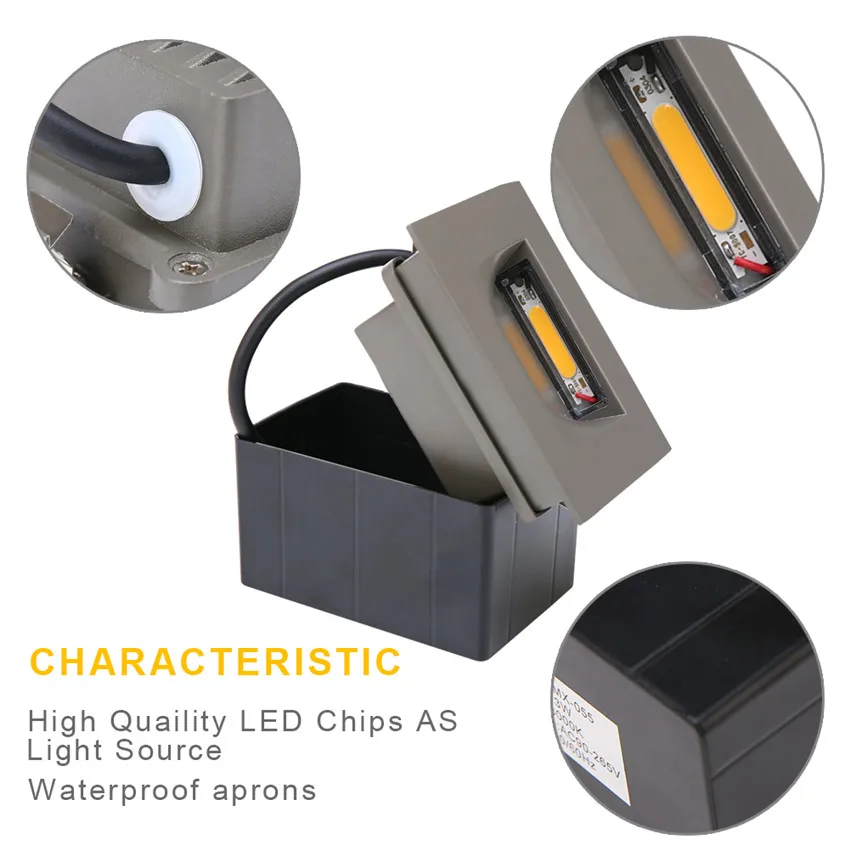 Embedded Corner LED Lamp, Outdoor Stair Lights, Square, Hotel Stairs, Step Foyer, Wall Corner Lights, NR-07