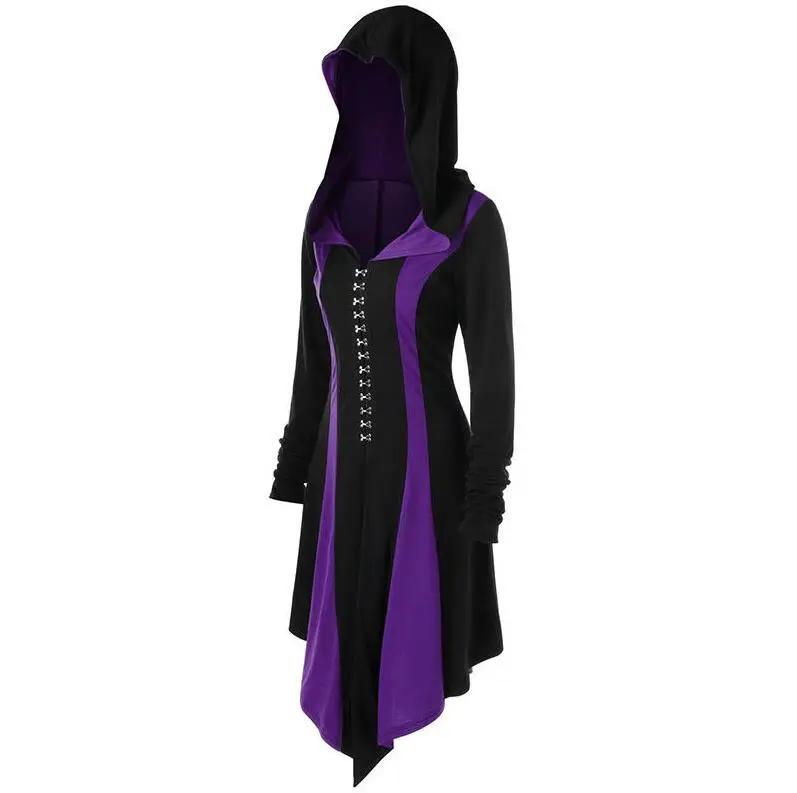 Women Vintage Renaissance Gothic Costume Medieval Gown Dress Hooded Dress M-5XL