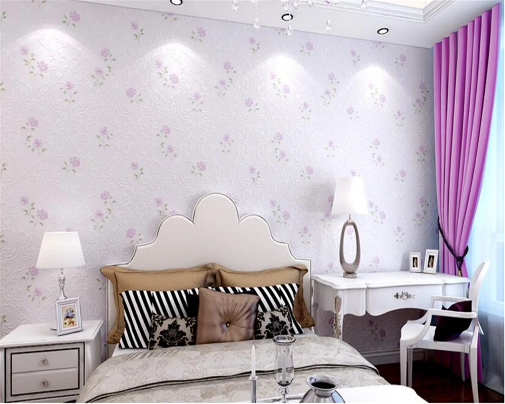 

beibehang wallpaper for walls 3 d Non wovens Wallpaper Korean Purple Pink Floral Warm Pastoral Small Fresh Wall papel de parede