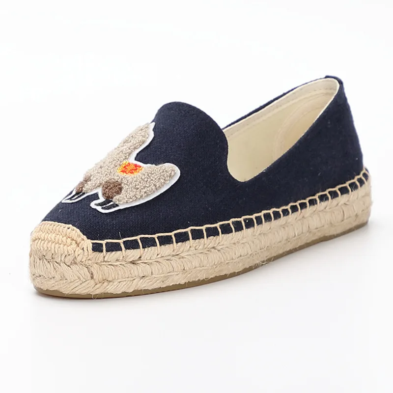 DZYM Summer Cute Kawaii Alpaca Women Flats Embroider Animal Loafers Hemp Flax Platform Fishermen Shoes Canvas Espadrilles