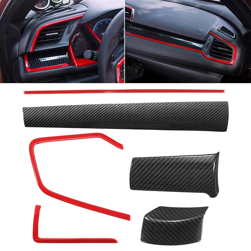 

6pcs/set Red ABS Center Console Dashboard Cover Trim For Honda Civic 10th 16-17