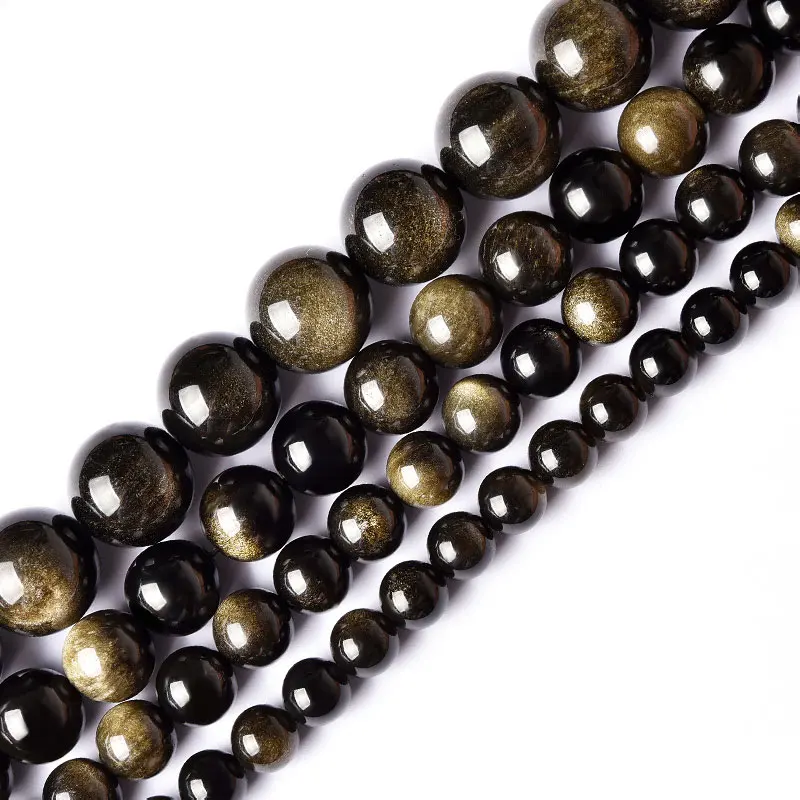 4-18mm Natural Round Golden Obsidian Stone Beads For Jewelry Making Beads 15\'\' Bracelet For DIY Beads Necklace Earring Gift