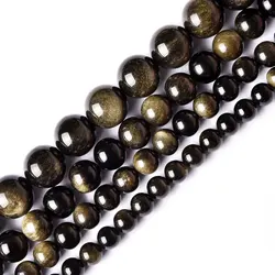 4-18mm Natural Round Golden Obsidian Stone Beads For Jewelry Making Beads 15'' Bracelet For DIY Beads Necklace Earring Gift