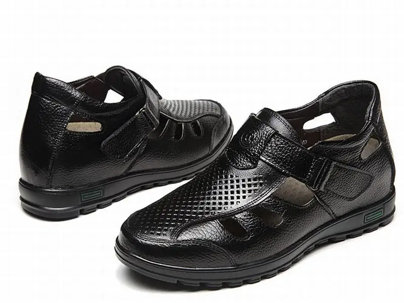 summer 2017 new fashion elevator male casual sandals hole cut out shoes man genuine leather height increasing cool beach shoes