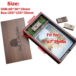 Boîte d'album en bois avec logo personnalisé gratuit, photo 5*7 pouces, clé USB en bois, USB 3.0, 256 Go, 128 Go, 64 Go, 32 Go, 16 Go, Sunshine dans les 24 heures