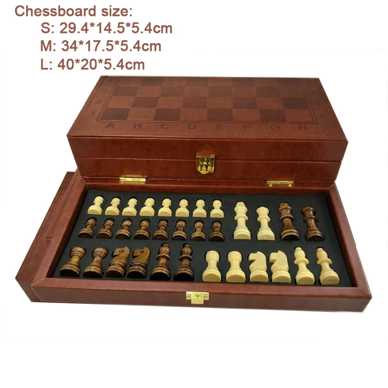 BSTFAMLY PU leather chess set, portable game of international chess, folding chessboard wooden chess pieces game I48