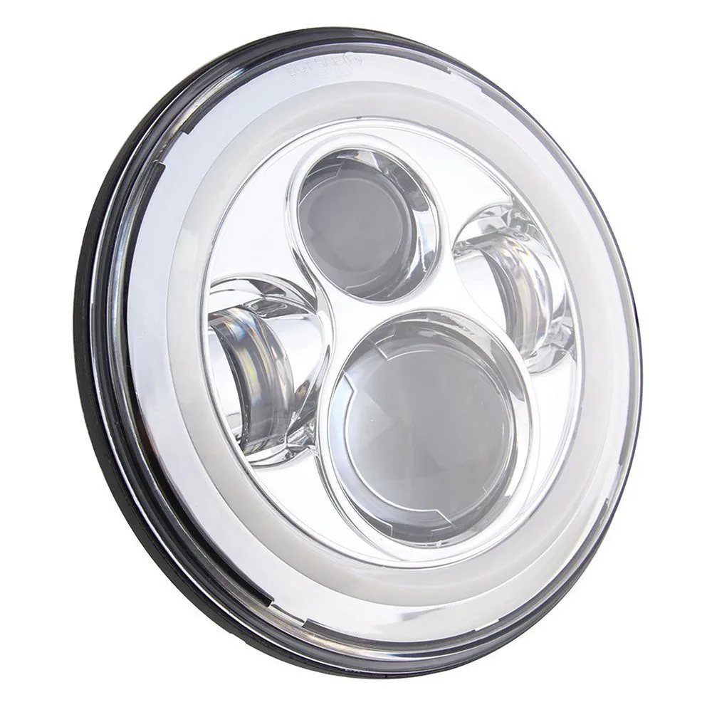 7 Inch Round LED Headlight 40W with White DRL Halo Ring Angel Eyes Projector Headlamp for Motorcycle