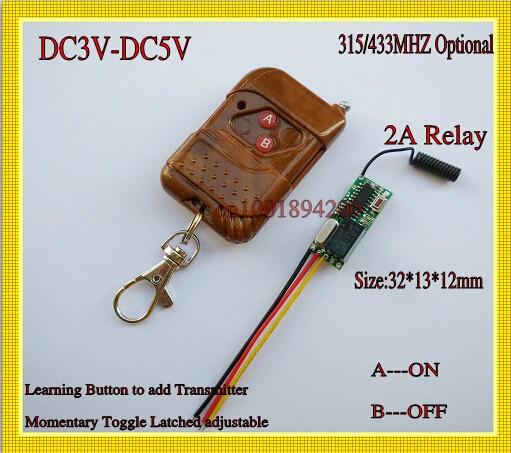 

DC 3V 3.6V 3.7V 4.2V 4.5V 5V Micro Remote Control Switch Mini Size Relay Wireless Switch Small Remote Control ON OFF Switch