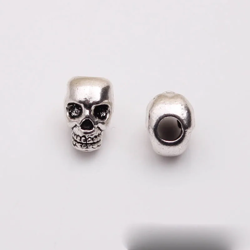 10pcs/lot Punk Skull Zinc Alloy Big Hole Spacer Beads 13x10mm Tibetan Silver Metal Charm Beads Accessories DIY Jewelry Making