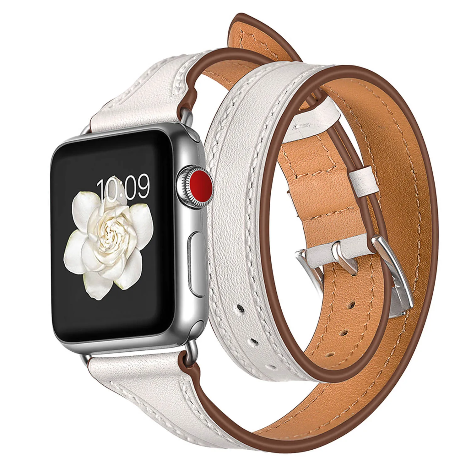 44mm 40mm Genuine Leather Band for Apple Watch Series 9 8 7 6 5 Double Tour Bracelet Leather Strap Women's Watchband 41mm 45mm