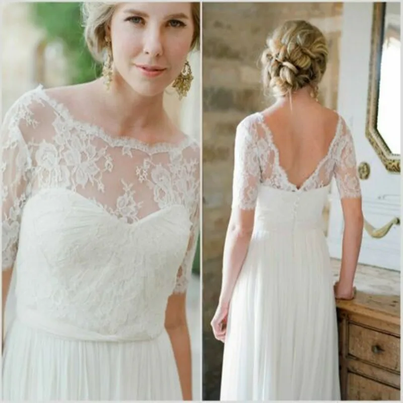 Wedding New Soft Lace Appliques Short Sleeve V Back White Ivory Bolero Cap Jackets Sheer Boleros Custom Made Bridal Jacket