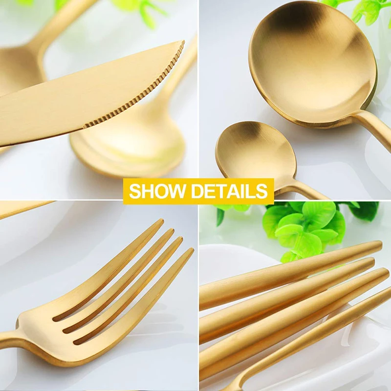 4/1 Pcs /set Pure Gold European Dinnerware knife Spoon 304 Stainless Steel Western Eco Cutlery Kitchen Food Tableware Dinner Set