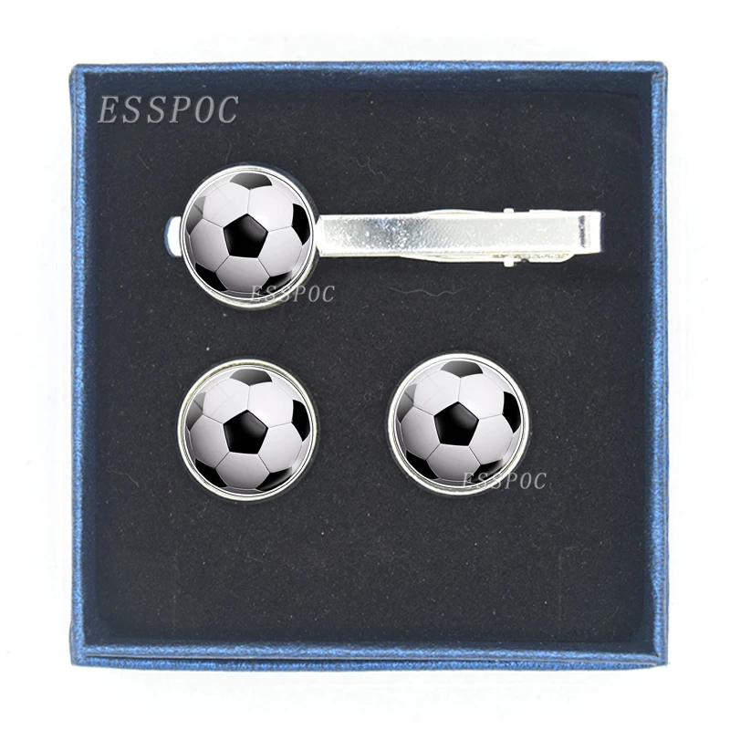 Football Basketball Tie Clips Cufflinks Set Men Tie Pin Suit Cuff Links Alloy Wedding Cufflinks Husband Boyfriend Gifts