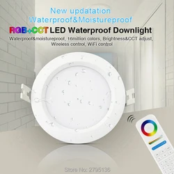 Inteligentne 6W RGB + CCT wodoodporne oprawy Led FUT063 IP54 220v wpuszczany okrągły Panel sufitowy światło punktowe kryty salon łazienka