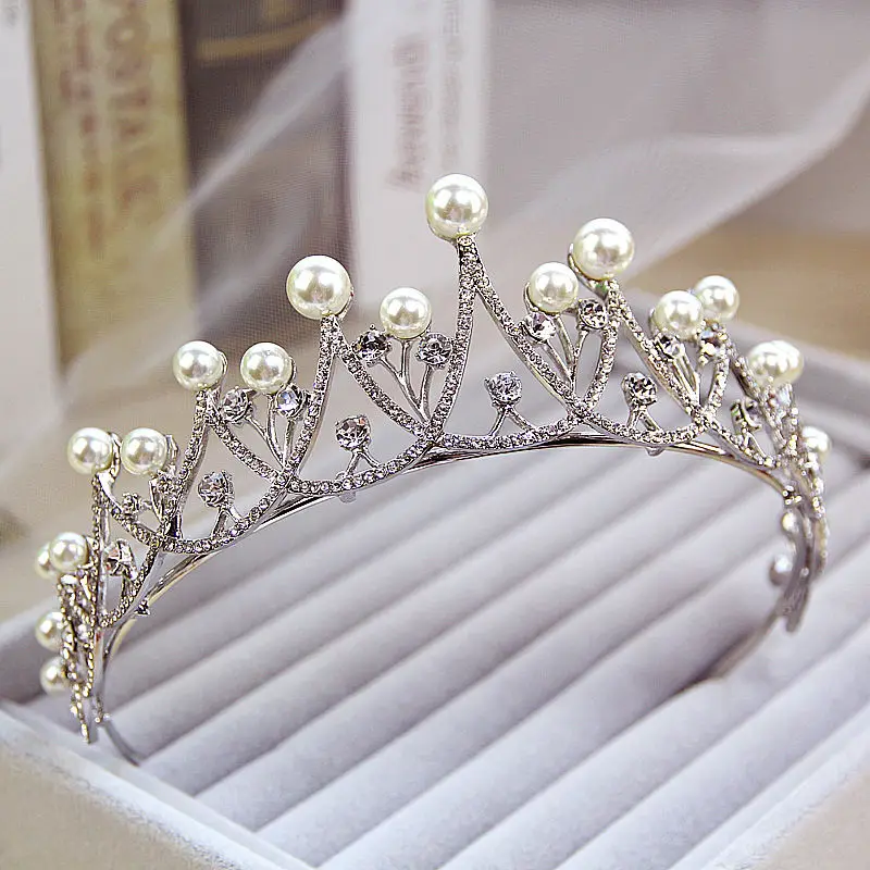 TREAZY Crystal Imitate Pearl Tiara Crown Bridal Hair Accessories Wedding Quinceanera Tiaras And Crowns Pageant Diamante Tiara