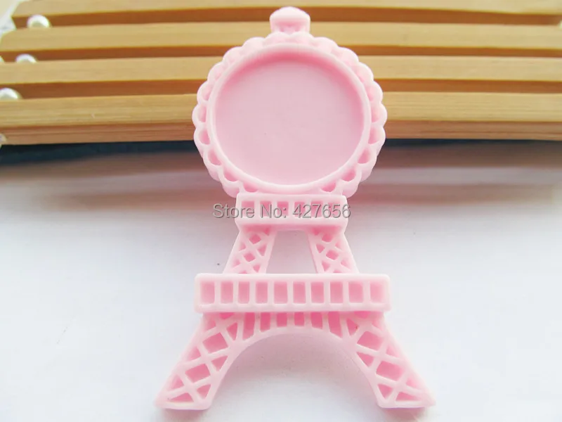 

50pcs Pink Flatback Resin Tower Charm Finding,Base Setting Tray Bezel,for 25mm Cabochon/Cameo