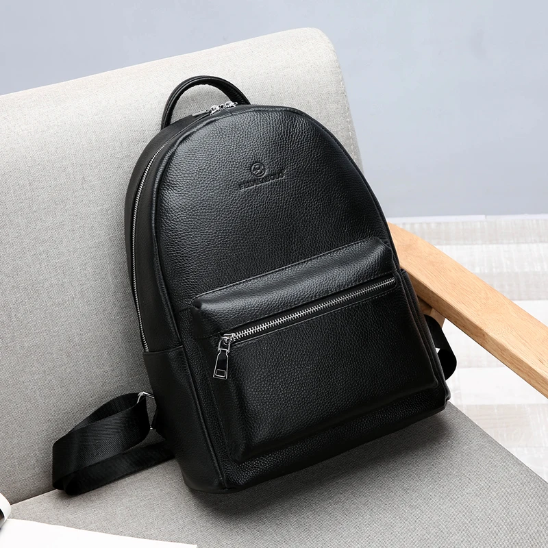 Genuine Leather Men\'s Backpack Fashion Cow Leather Backpacks College School Men Bag Fashion Black Large-Capacity Travel Backpack