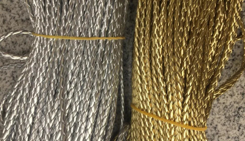 Free Ship 100 meters 5mm Metallic Gold / Silver Braided leather cord Round Faux Leather cord Pu leather cord