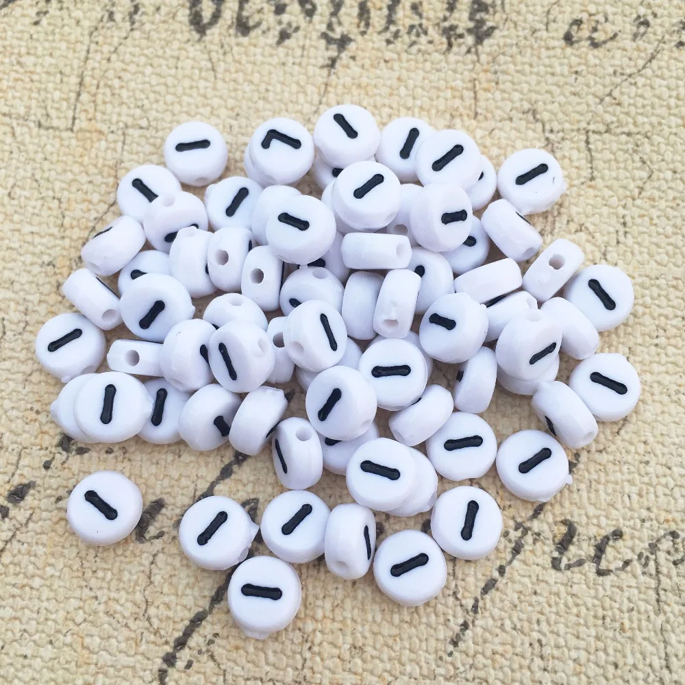 

Wholesale 3600PCS White with Black Printing Number 1 Beads Flat Round Coin 4*7MM Single No Knit Name Bracelet Keychain Beads