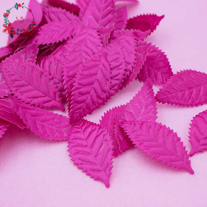 Set of 100pcs 54mm*25mm Satin Leaves Red,Navy Blue,Hot pink Leaf Shape Felt Appliques for DIY Sewing Supplies Craft Accessories