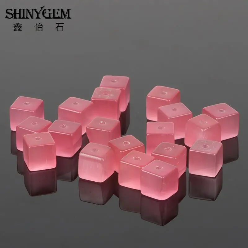 2024ShinyGem Square Cube Cat Eye Stone Beads 4mm/6mm/8mm Rainbow For Jewelry Making Random Mix Colors 50pcs/Pac