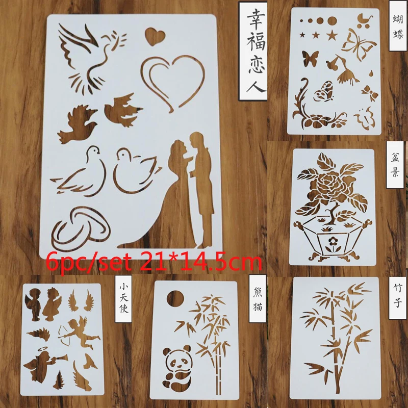 6pc stencils kinderen tekening sjablonen DIY grafische schilderij scrapbooking stempel album reliëf decor tekening sjabloon herbruikbaar