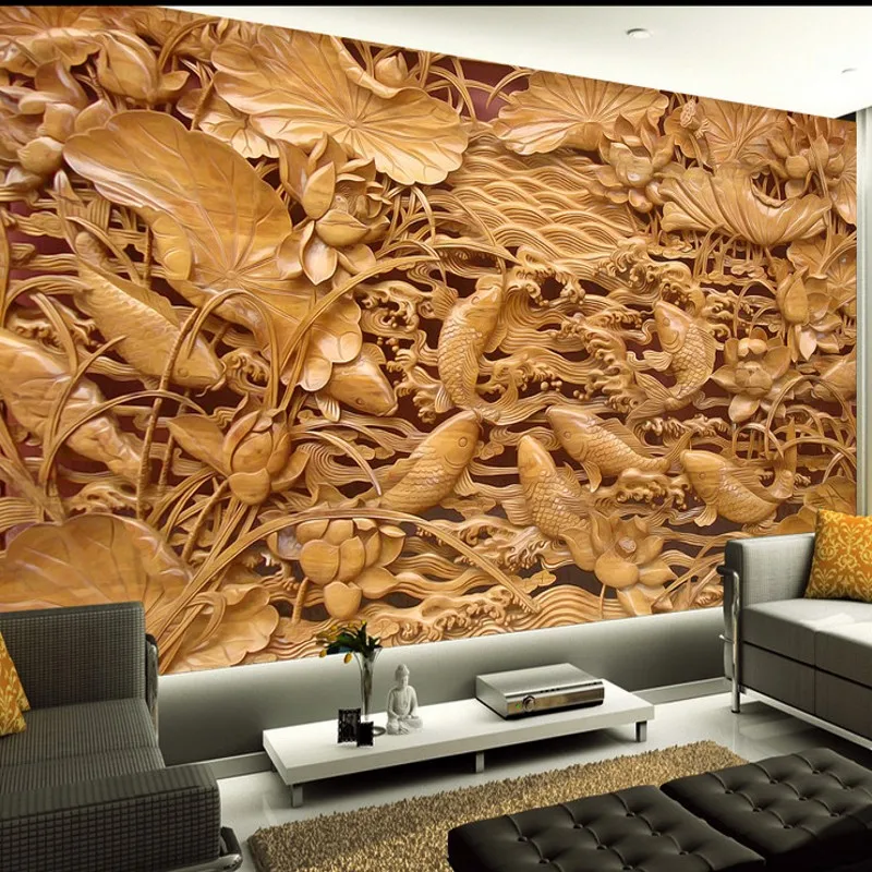 beibehang papel de parede Custom Wallpaper Wall Stickers Large Fresco Wood Carvings Chinese Classical Hetang Wall Paintings Wall