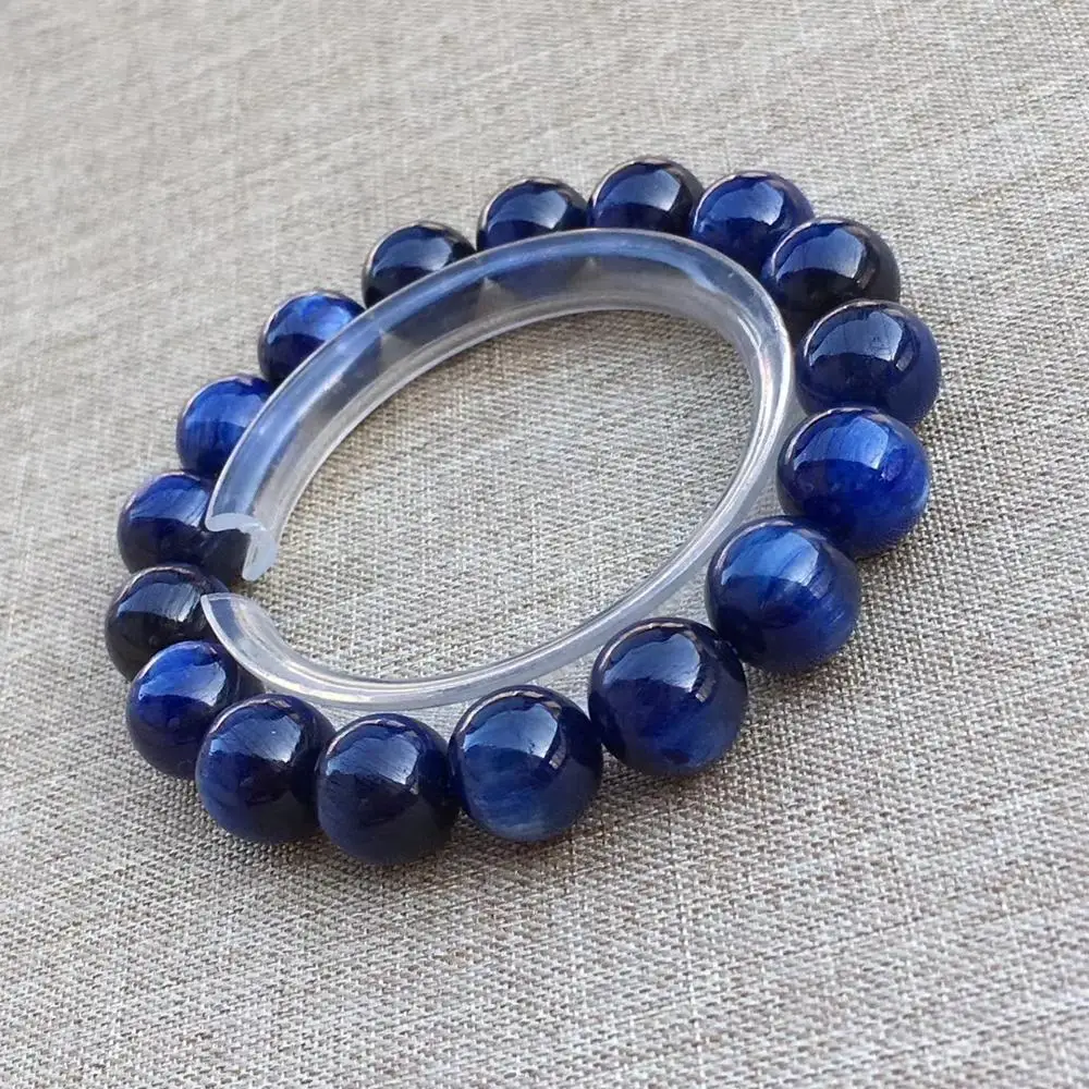 Imagem -03 - Azul Kyanite Rodada Beads Pulseira para Homens e Mulheres Estiramento Jóias Efeito Olho de Gato Aaaaa 12 mm 11 mm 10 mm mm mm Natural